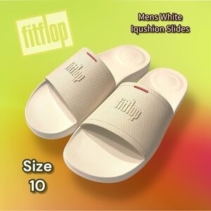 Men's iQUSHION Pool Slides Rubber White Red Size 10